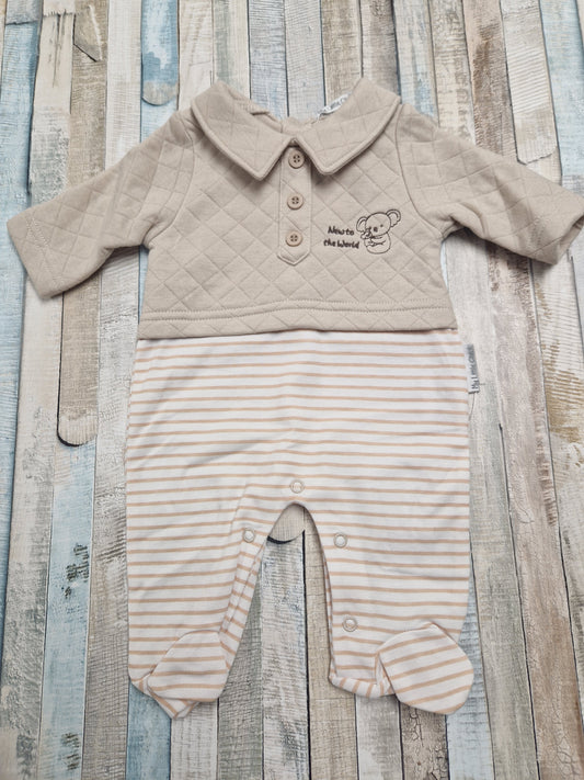 Baby Boys Faux 2 Piece New To The World Beige And Cream All In One