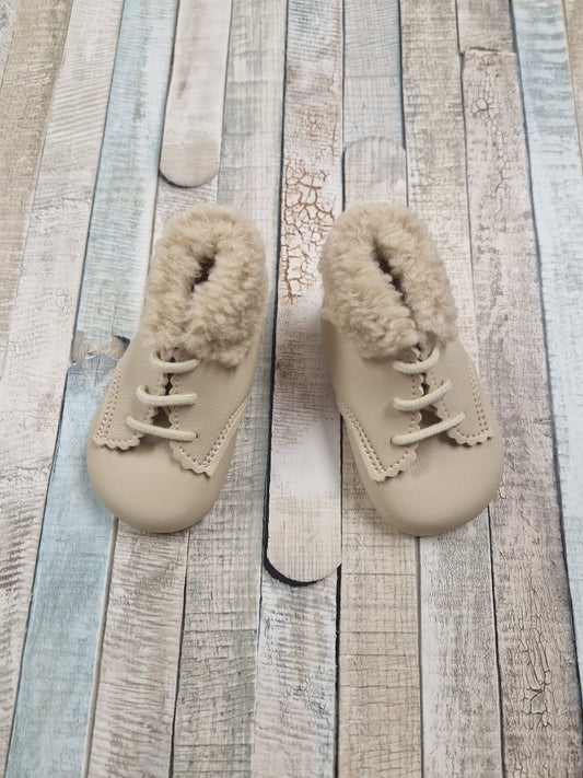 Baby Beige Patent Fur Collar Boots