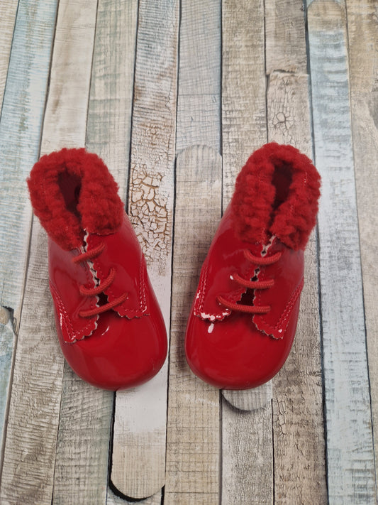 Baby Red Patent Fur Collar Boots