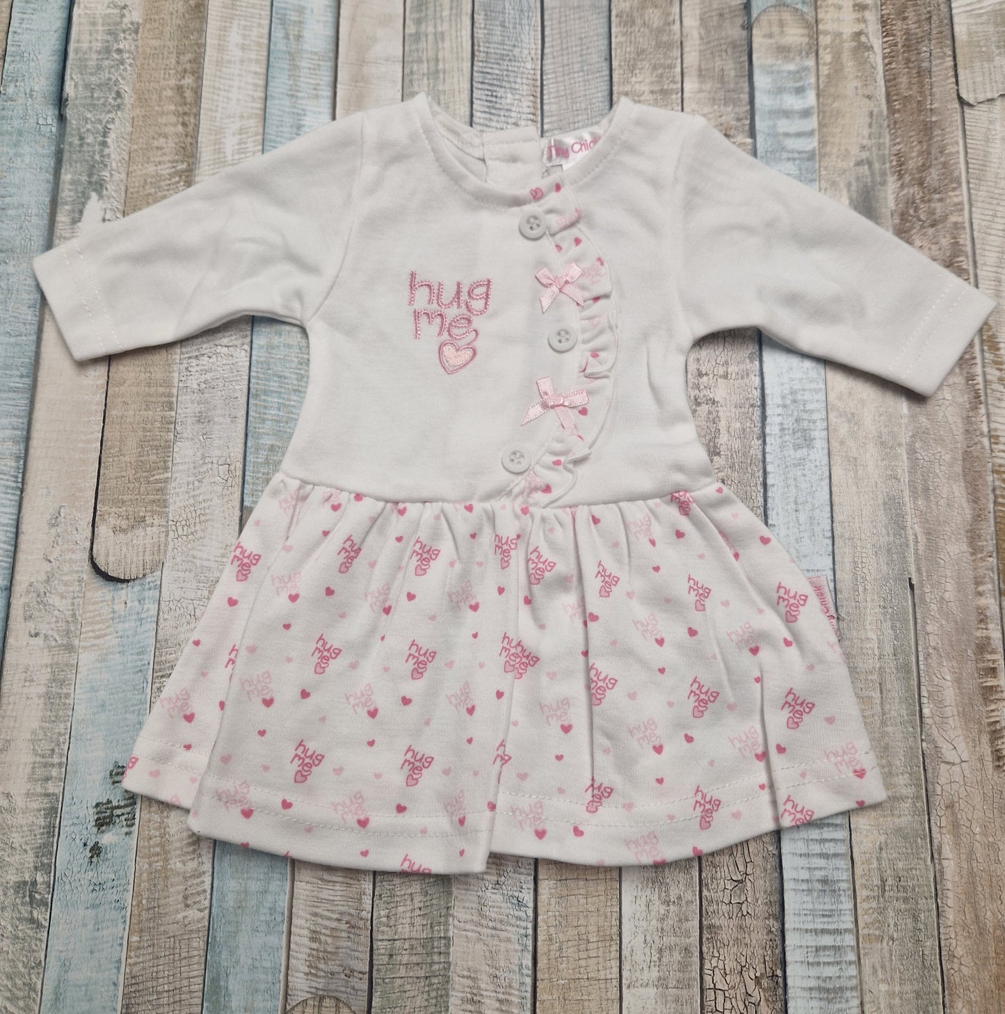 Premature Baby Girls White And Pink Hug Me Dress