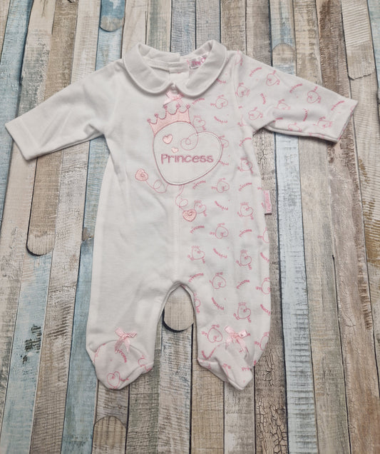 Premature Baby Girls White And Pink Princess Babygro