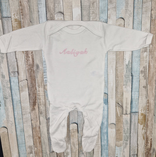 Personalised White Long Sleeved Babygro