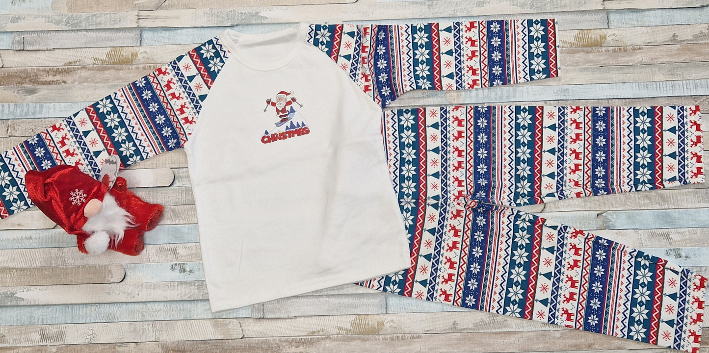 Personalised Red And Blue Christmas Design Pyjamas