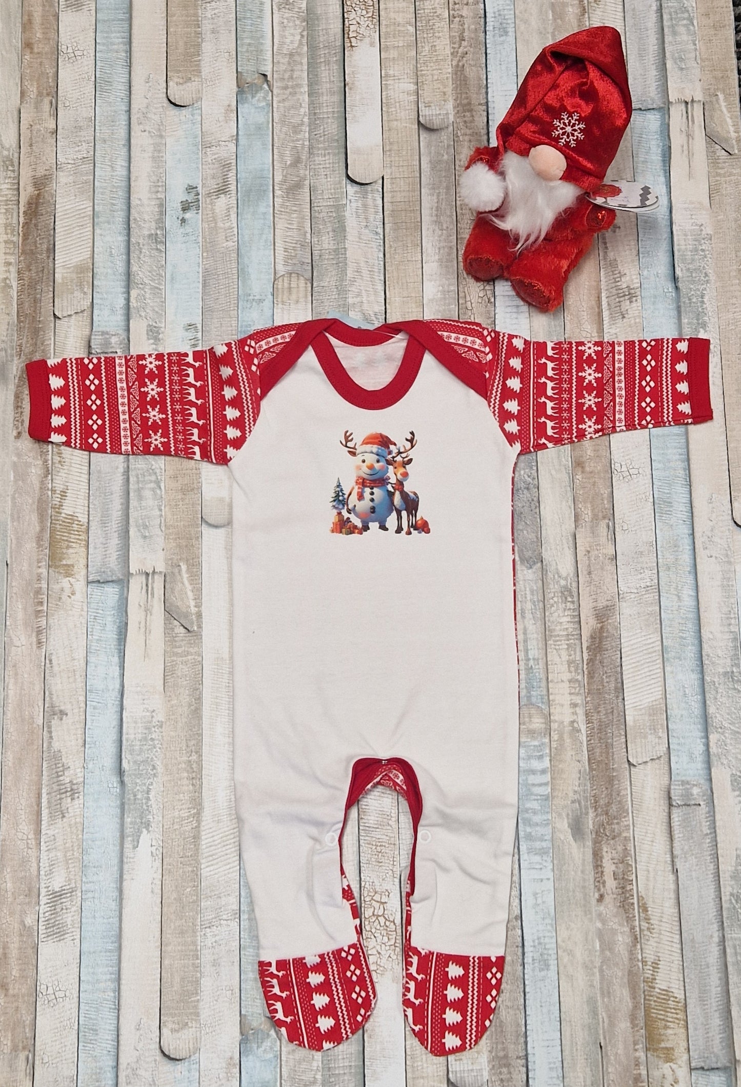 Personalised Red And White Christmas Babygro