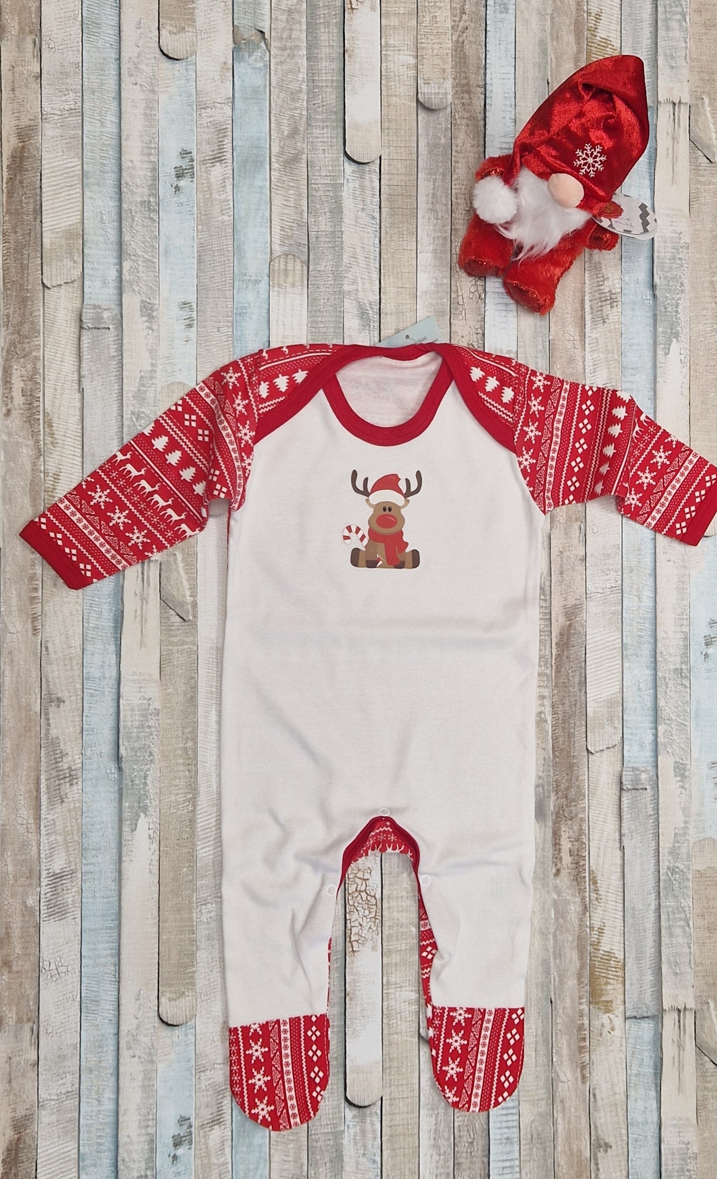 Personalised Red And White Christmas Babygro