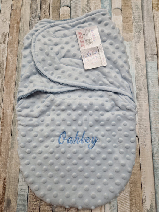 Personalised Baby Boys Blue Bubble Design Swaddle