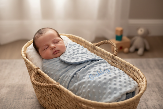 Personalised Baby Boys Blue Bubble Design Swaddle