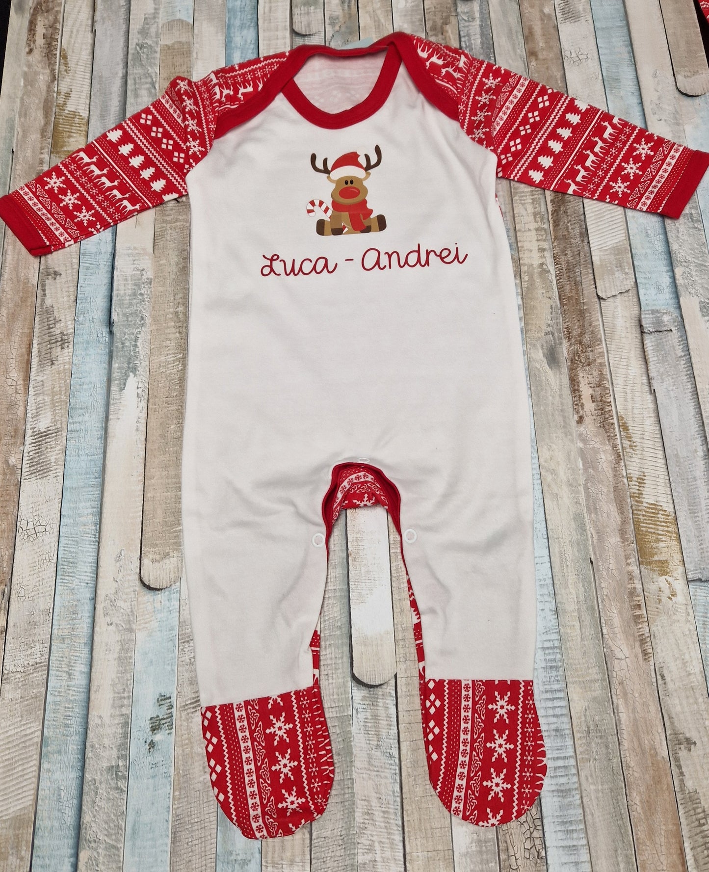 Personalised Red And White Christmas Babygro