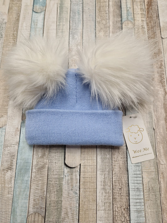 Nana 's Special Buys Wee Me Baby Boys Double White Pom Pom Hat