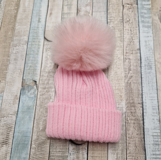 Nana's Special Buy Baby Girls Pink Single Pom Hat