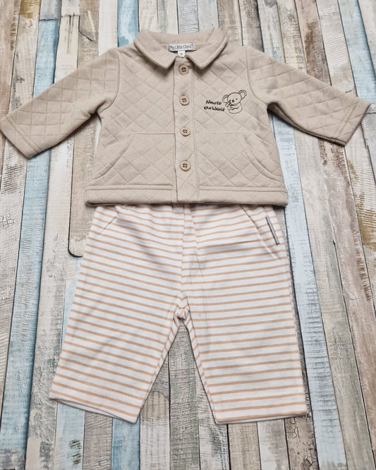 Baby Boys 2 Piece New To The World Beige And Cream Set