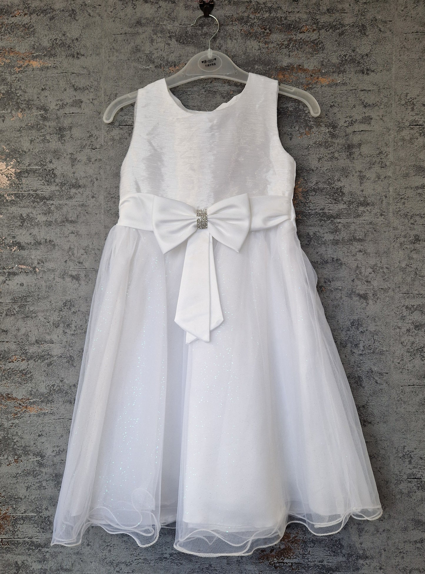 Girls White Sleeveless Dress With Diamante