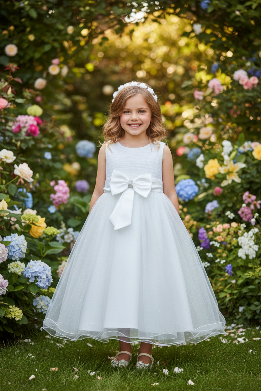 Girls Cream Sleeveless Dress With Diamante