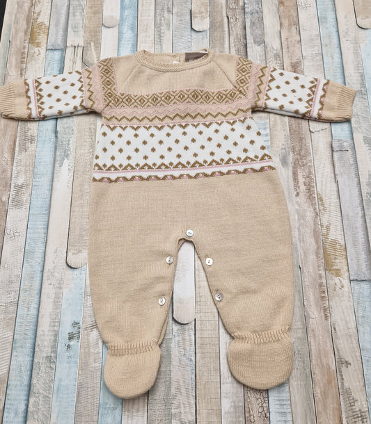 Unisex Baby Beige Fairisle All In One