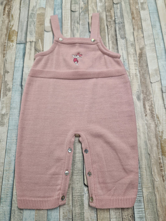 Baby Girls Pink Knitted Dungaree With Embroidered PIglet