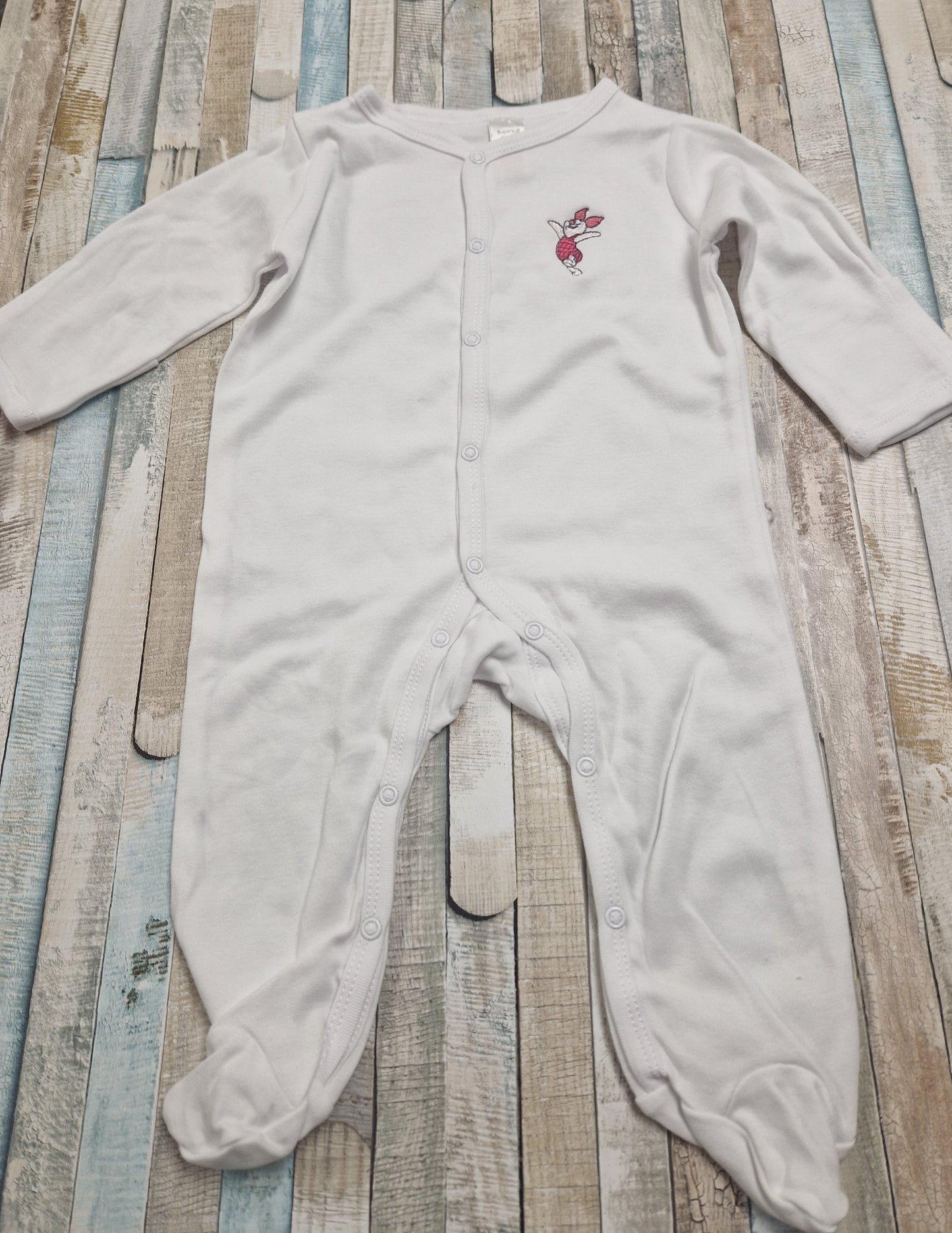 Baby Girls White Long Sleeved Piglet Sleepsuit