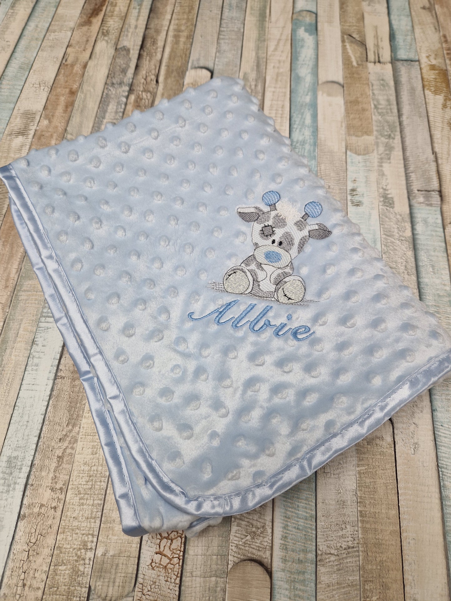 Baby Boys Personalised Blue Gigi Giraffe Dimple Wrap