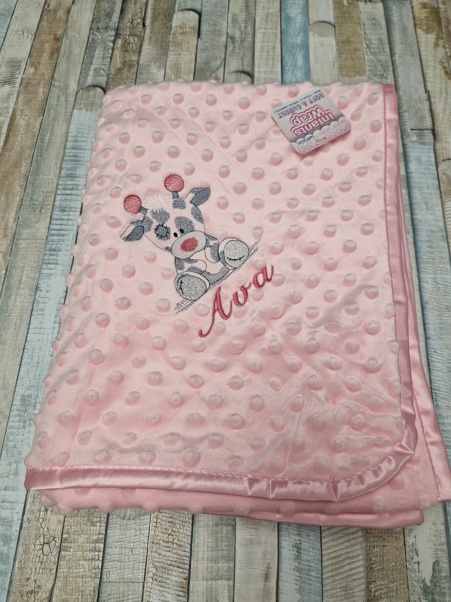 Baby Girls Personalised Pink Gigi Giraffe Dimple Wrap