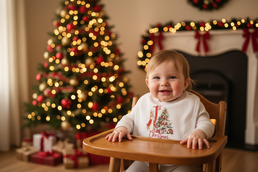 Unisex Baby 1st Christmas White Bib With Red Printed Rabbit