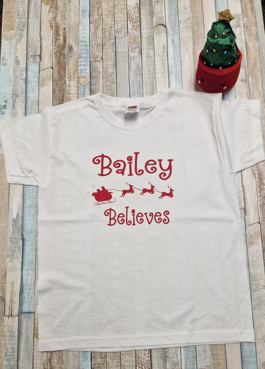 White Personalised I Believes Christmas Tshirts