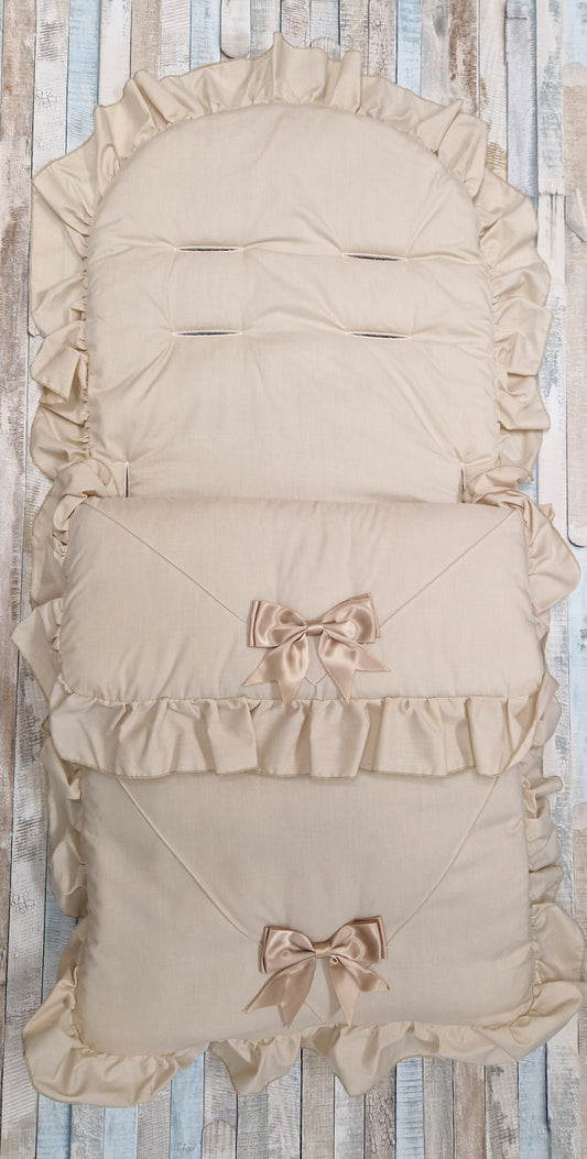 Unisex Baby Beige 2 Satin Bow Universal Pushchair Footmuff/Cosytoes