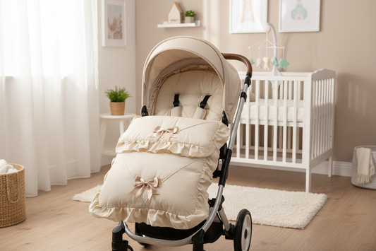 Unisex Baby Beige 2 Satin Bow Universal Pushchair Footmuff/Cosytoes