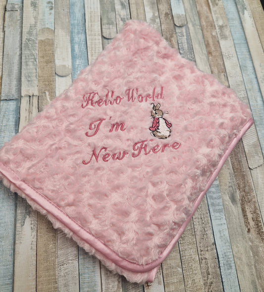 Baby Girls Soft Rose Hello World I'm New Here Rabbit Wrap/Blanket