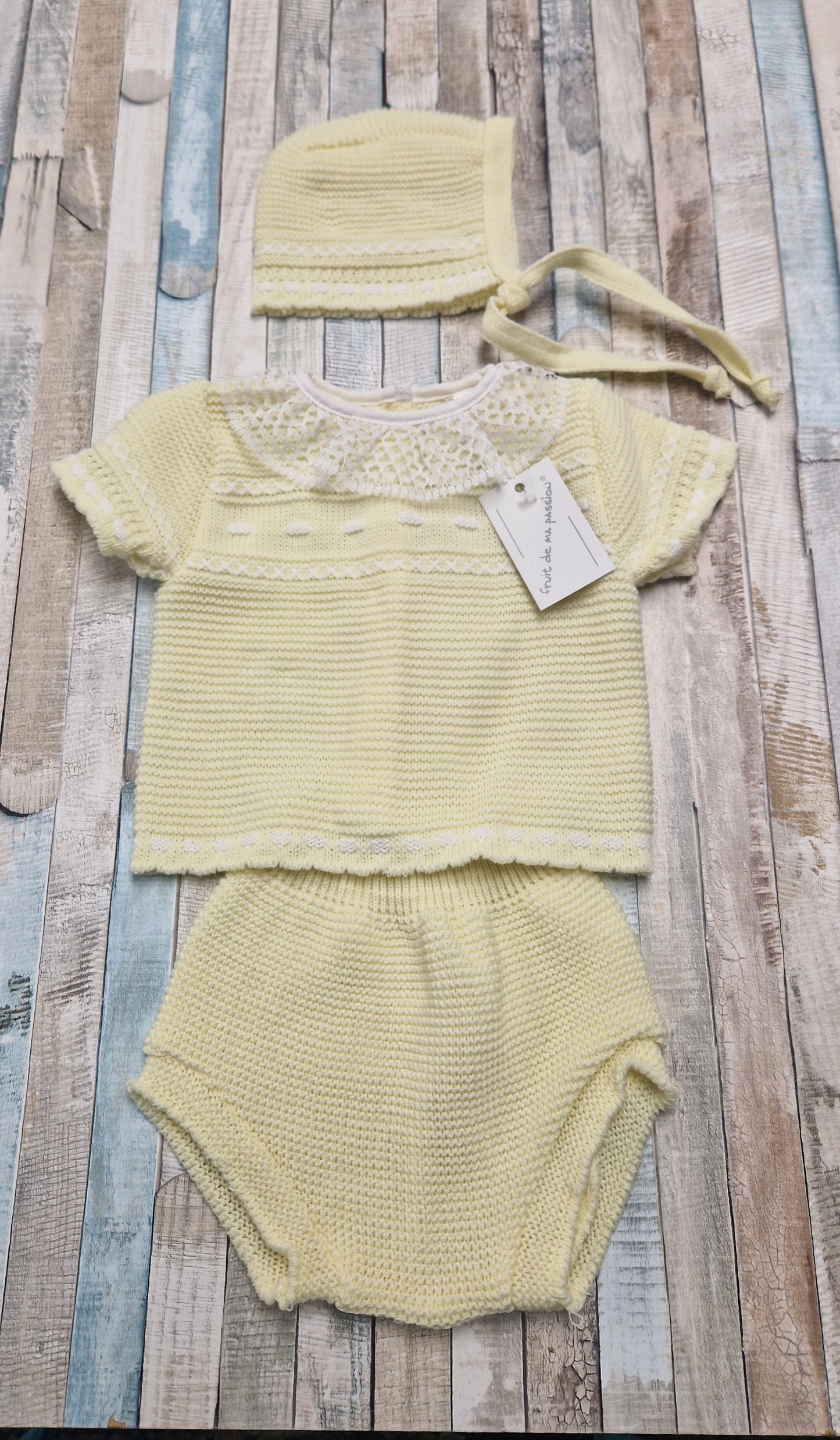 Baby Girls Lemon And White 3 Piece Knitted Set