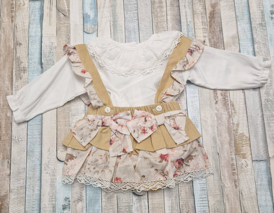 Baby Girls Cream And Beige Floral Jam Pants Set