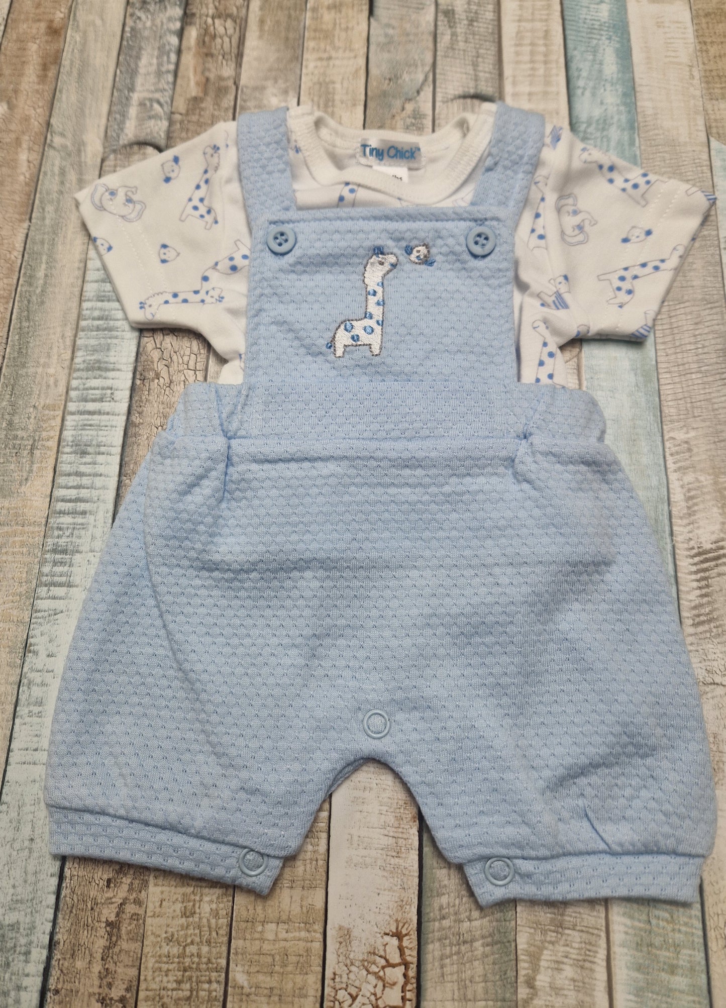 Premature Baby Boys Blue Giraffe Dungaree Set