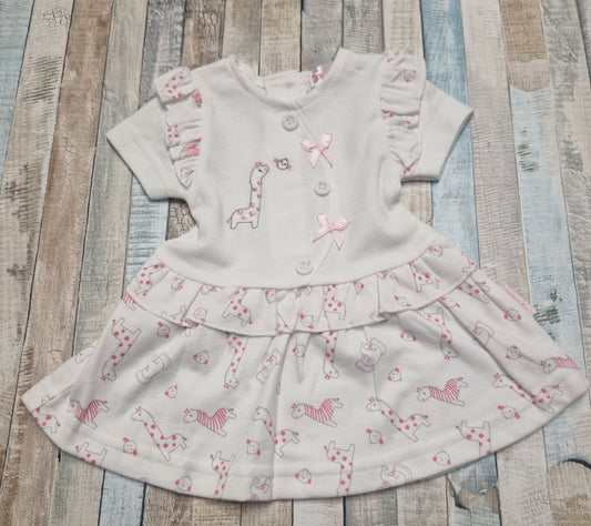 Premature Baby Girls White And Pink Giraffe Design Dress