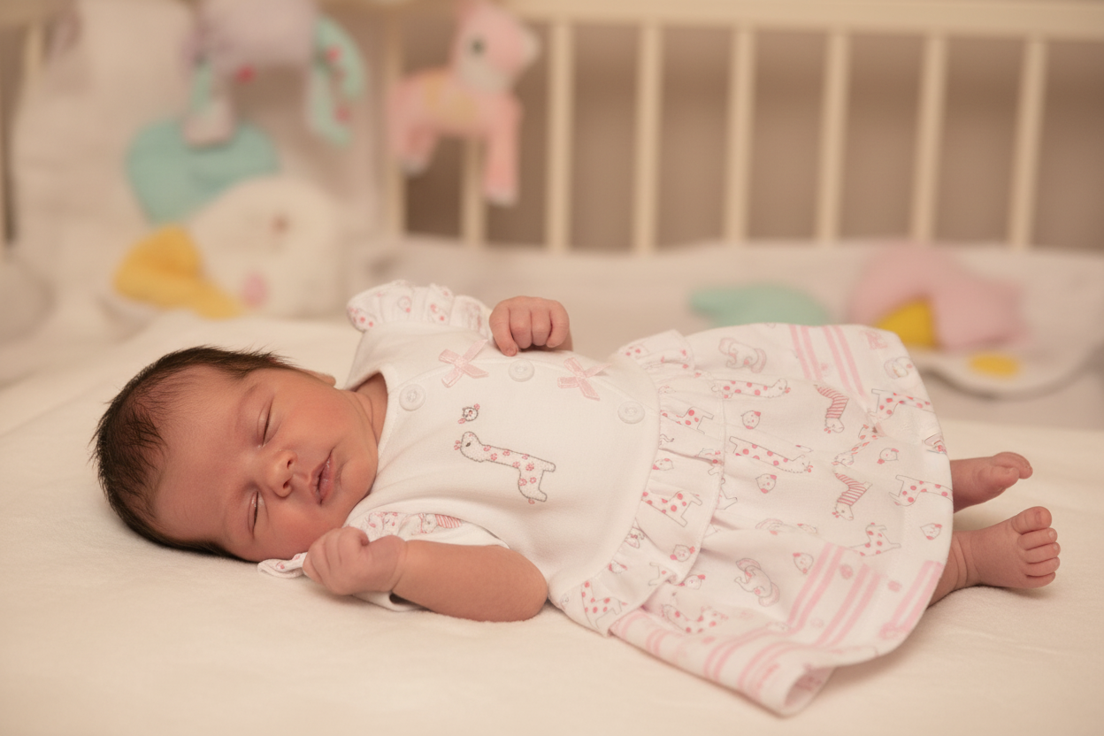 Premature Baby Girls White And Pink Giraffe Design Dress