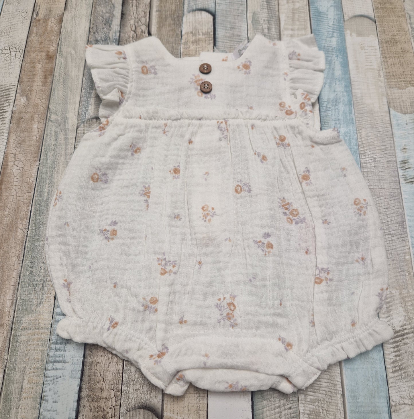 Baby Girls White Floral Linen Romper