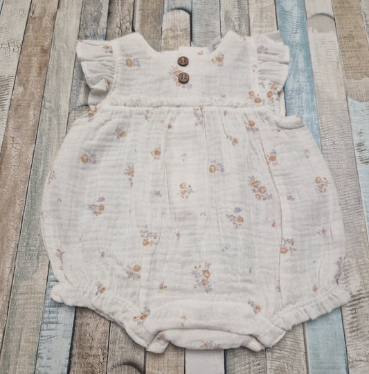 Baby Girls White Floral Linen Romper