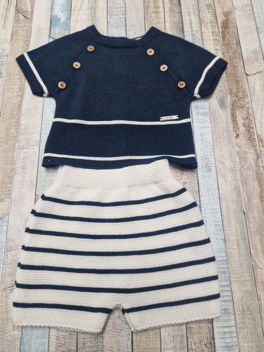 Baby Boys Navy And White Knitted 2 Piece Set