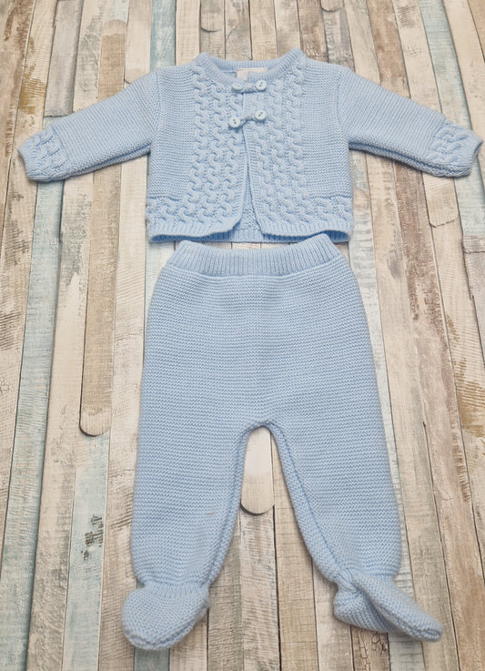 Nana's Special Buys  Baby Boys Blue Fancy Knit 2 Piece Set