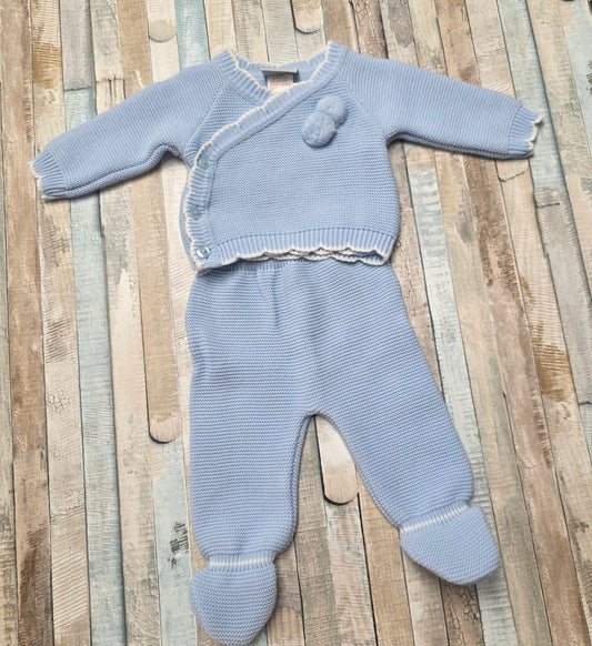 Nana's Special Buys Blue 2 Piece Knitted Set With White Trim