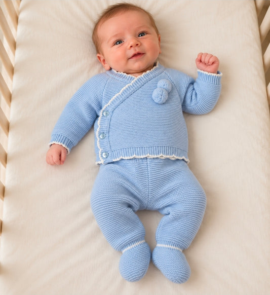 Nana's Special Buys Blue 2 Piece Knitted Set With White Trim
