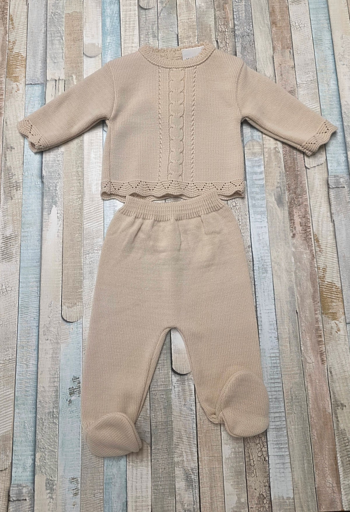 Nana's Special Buys Unisex Baby Beige Cable Knitted 2 Piece Set