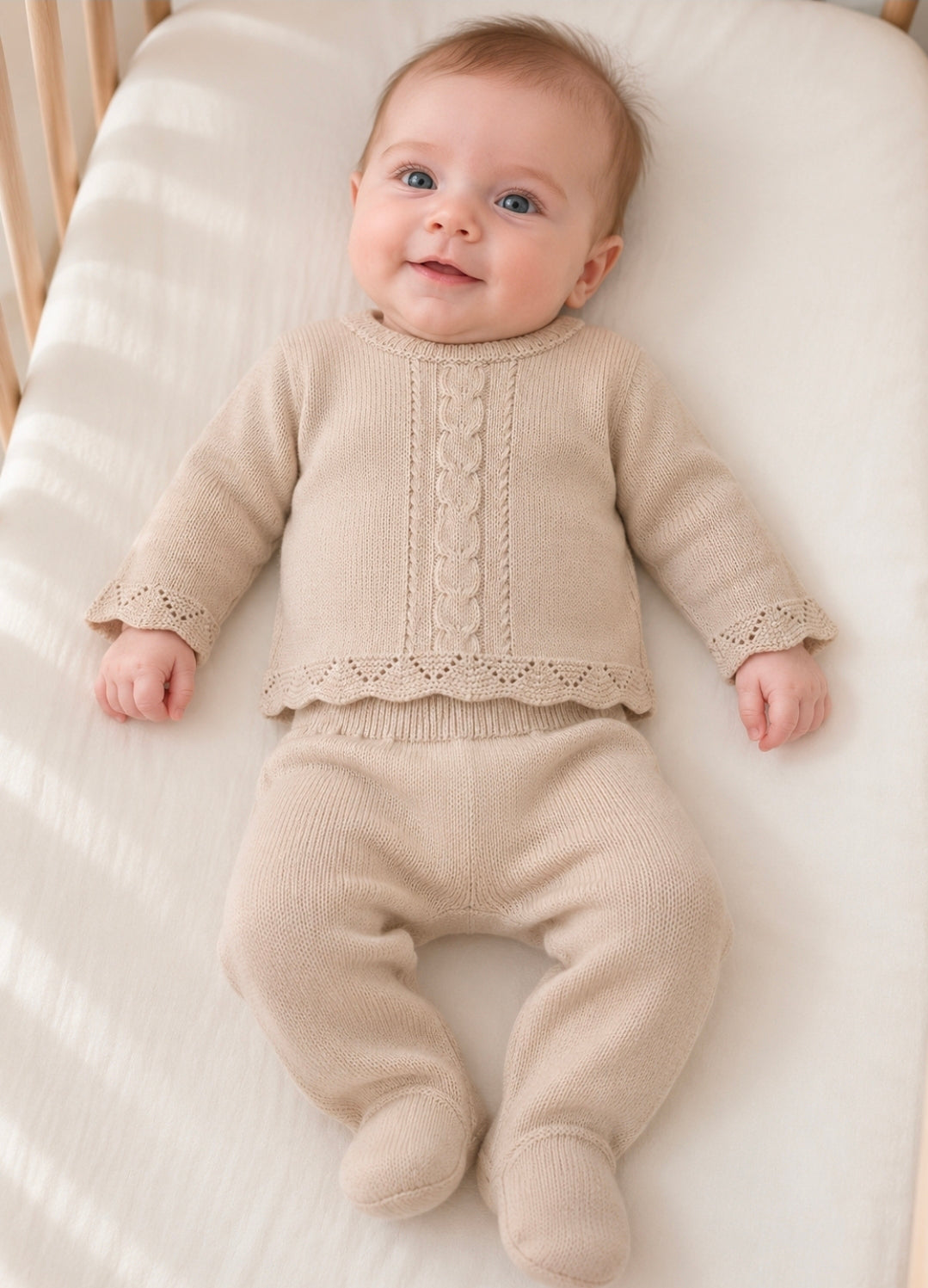 Nana's Special Buys Unisex Baby Beige Cable Knitted 2 Piece Set