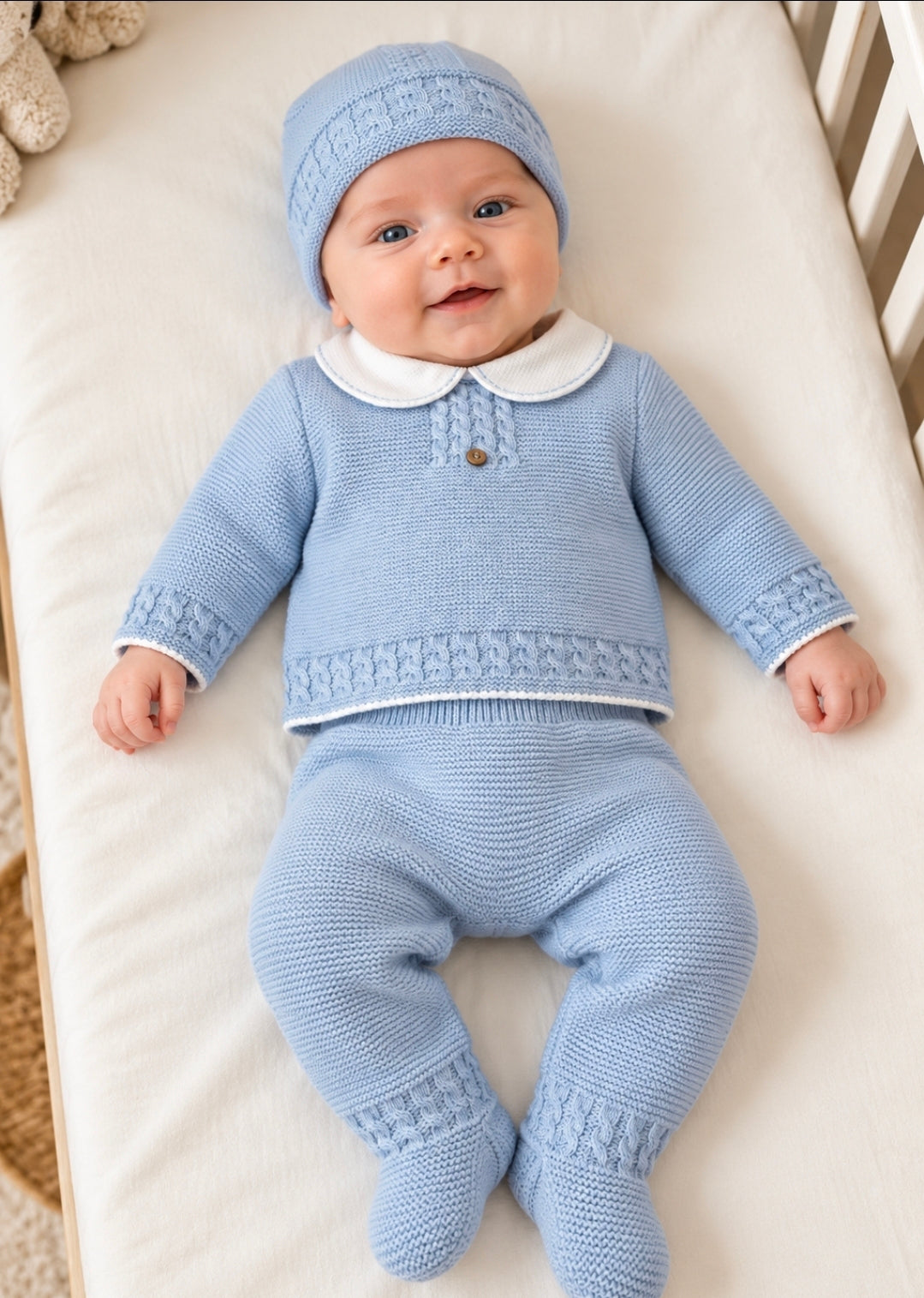 Nana's Special Buys Blue Knitted 2 Piece Set with White Collar