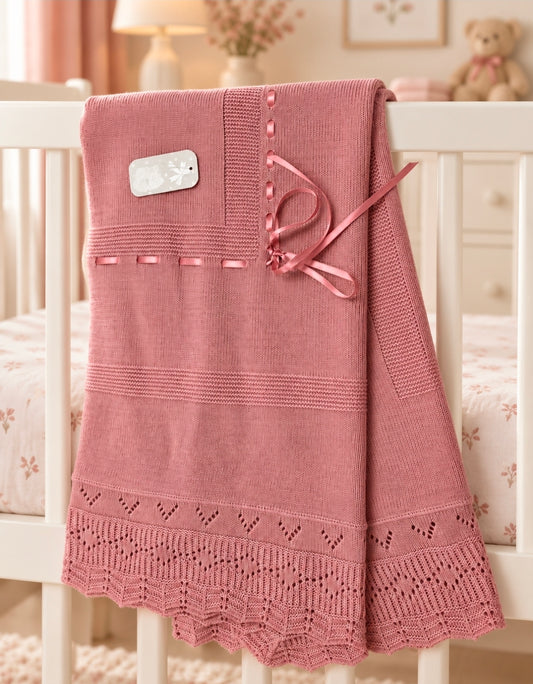 Baby Girls Dusky Pink Knitted Shawl