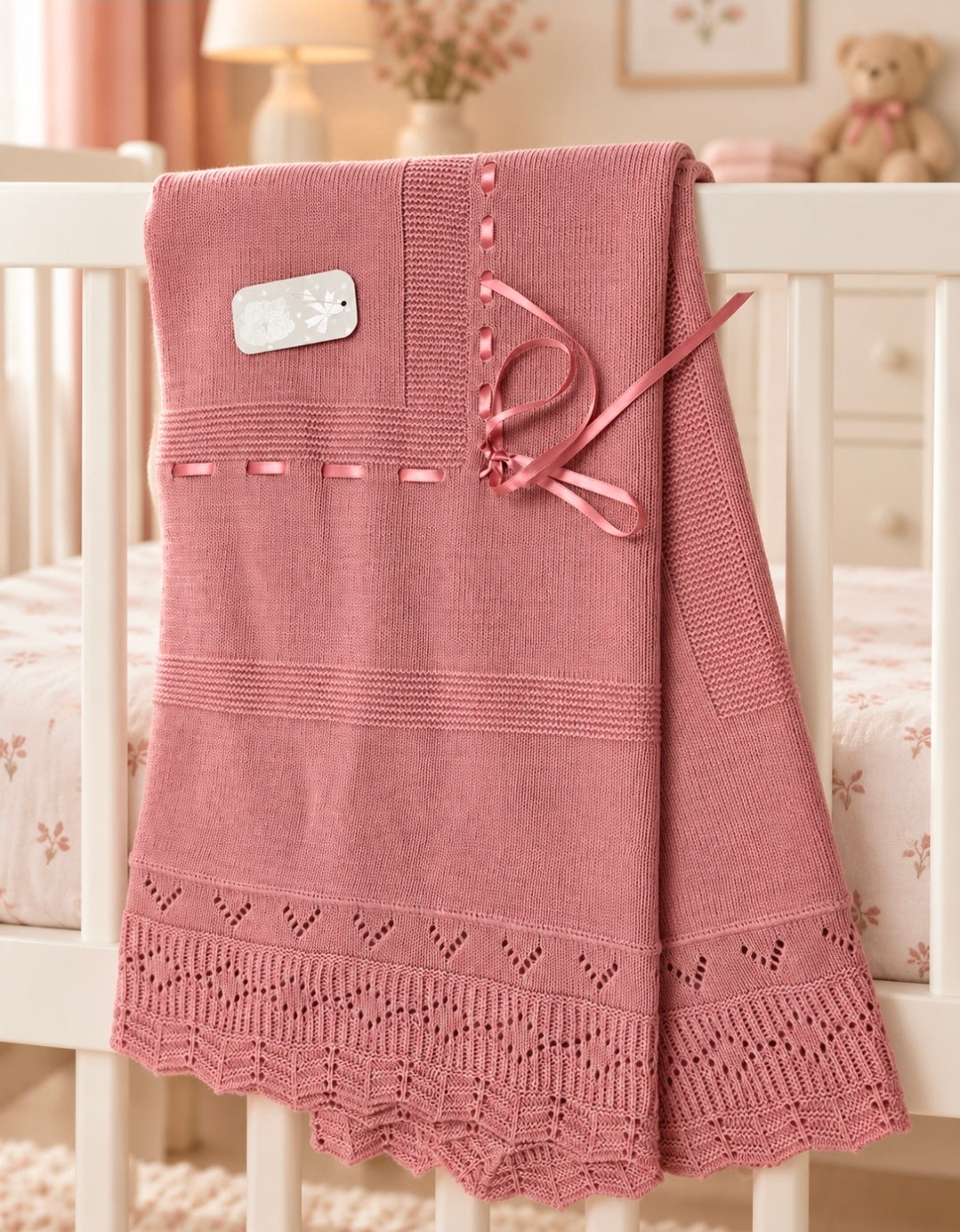 Baby Girls Dusky Pink Knitted Shawl