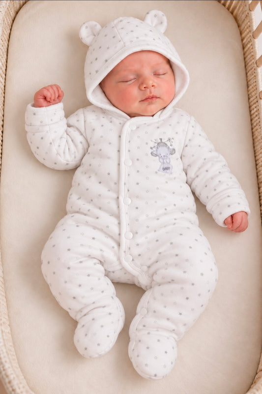 Unisex Baby White Tiny Bear Pram Suit