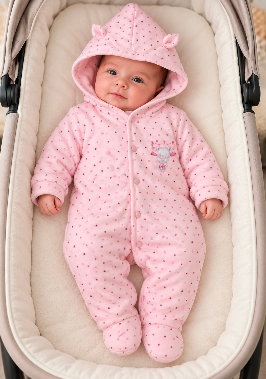 Baby Girls Pink Tiny Bear Pram Suit