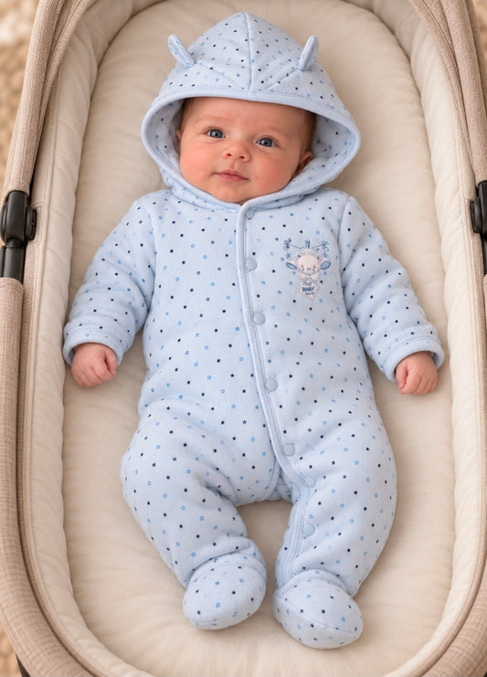 Baby Boys Blue Tiny Bear Pram Suit