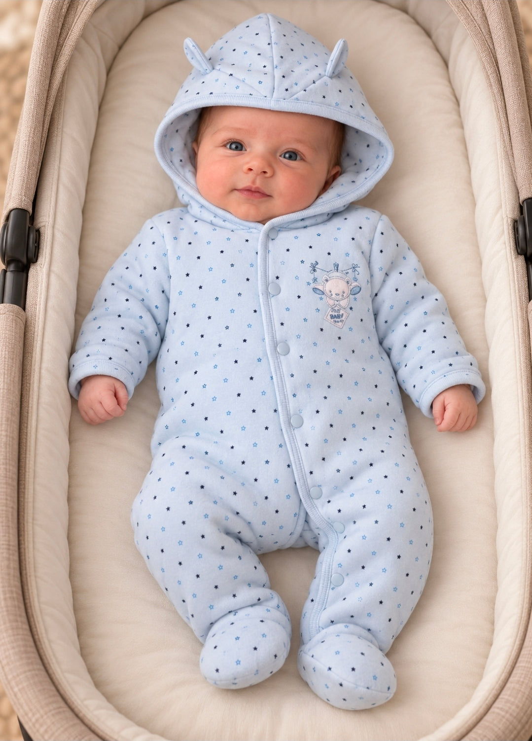 Baby Boys Blue Tiny Bear Pram Suit