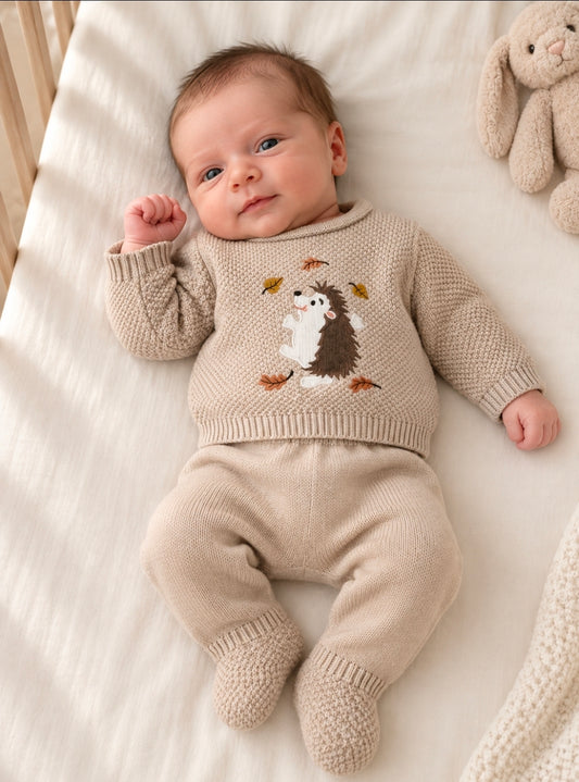 Nana's Special Buys Beige Knitted 2 Piece Hedgehog Set