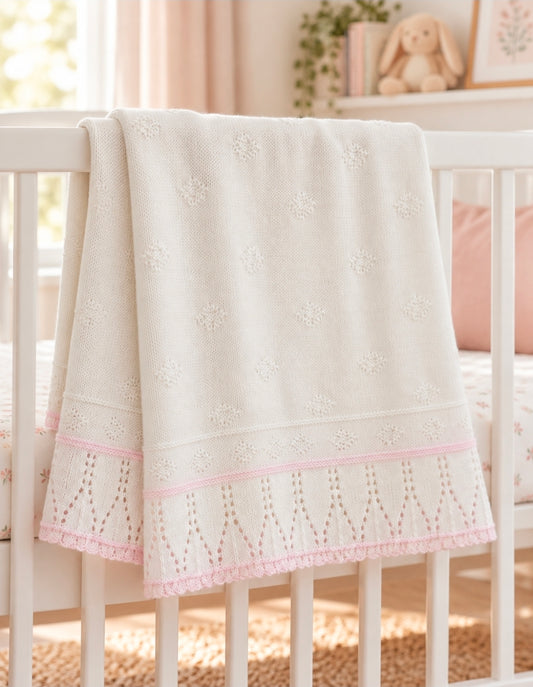 Nana's Special Buys Dandelion White And Pink Knitted Shawl
