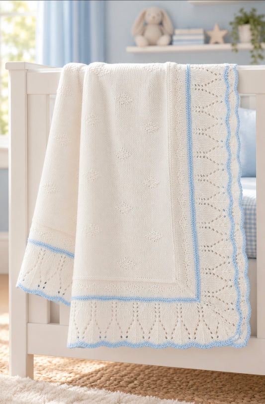 Nana's Special Buys Dandelion White And Blue Knitted Shawl